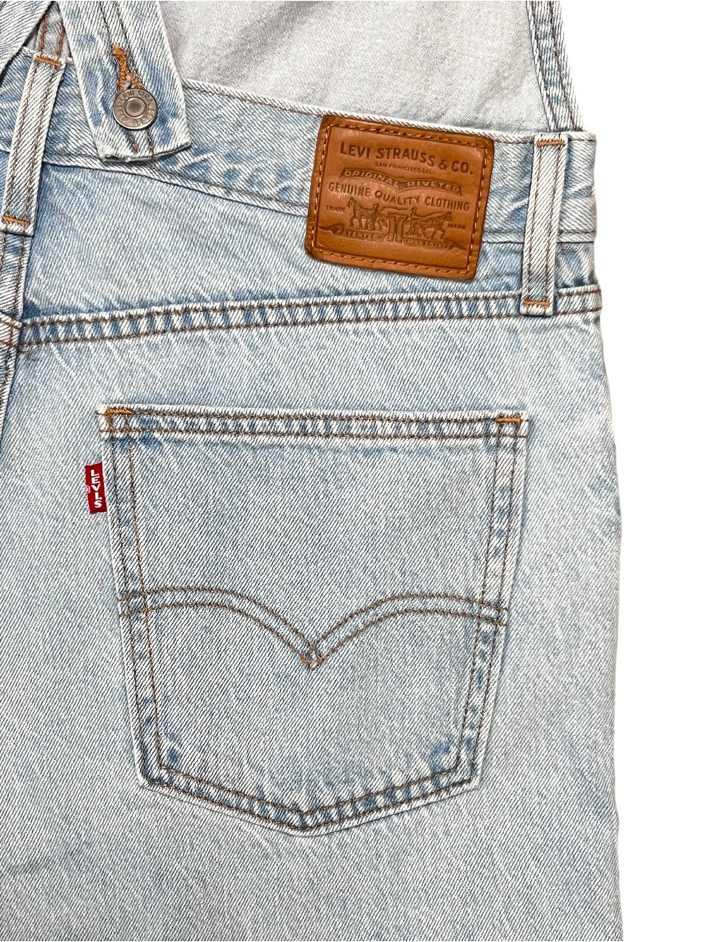 Levis Premium Big E Denim Barrel Legs Baggy Overalls M Cross-back Straps Light - Picture 5 of 13